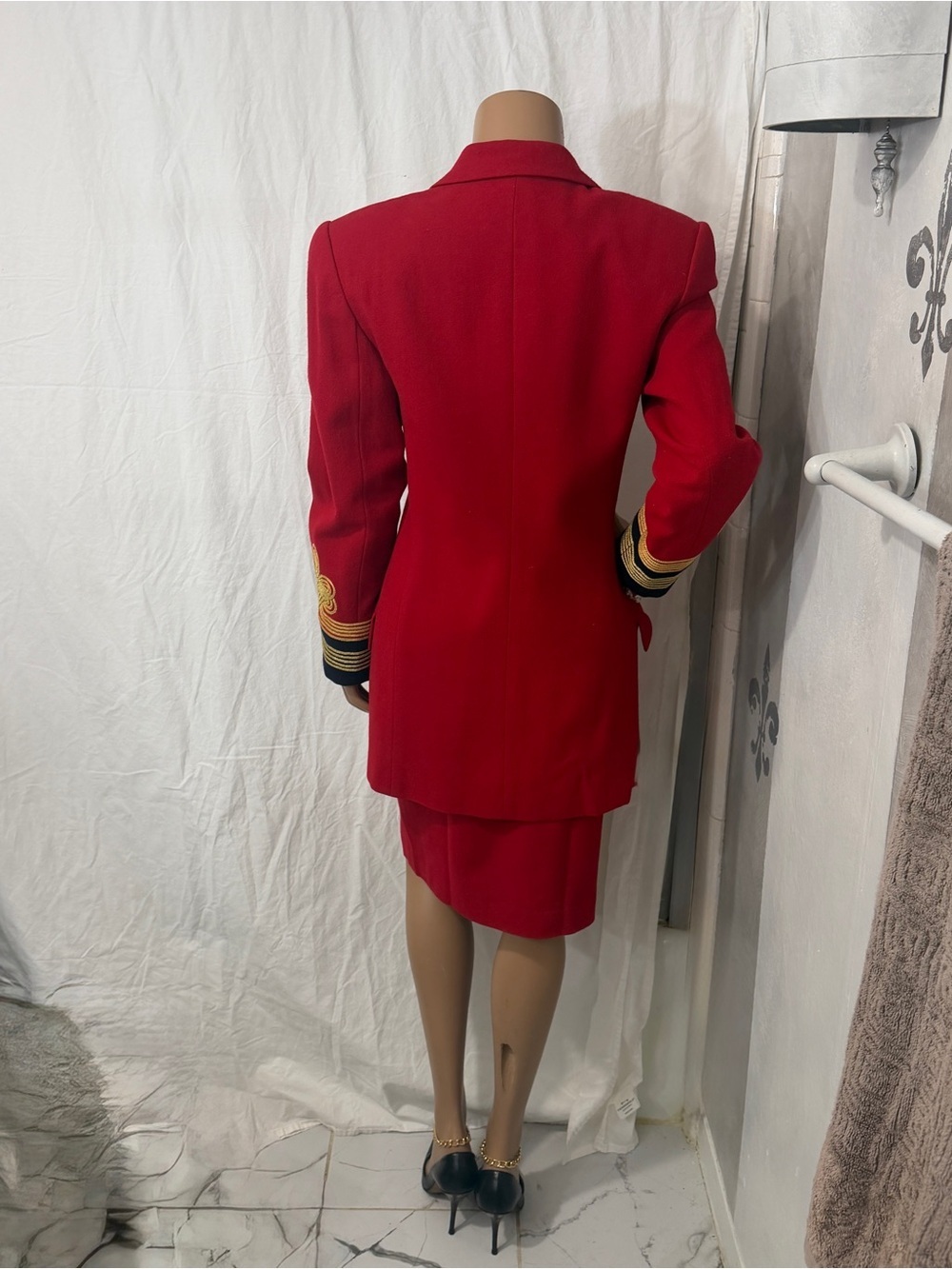 Womens Red Double-Breasted Blazer with Gold Button & Trim☑️ - Picture 4 of 15